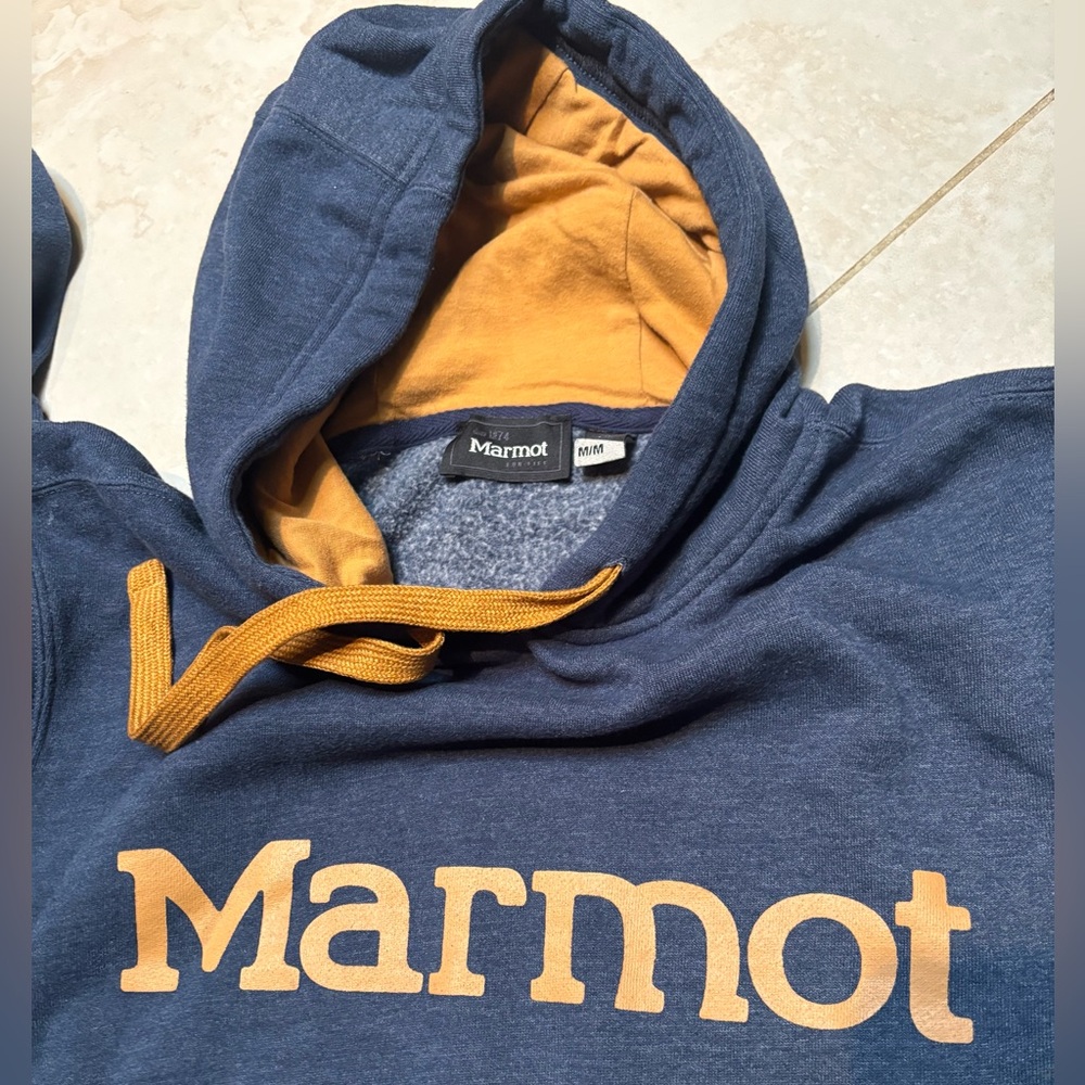 Marmot Men's Navy and Tan Hoodie - Picture 3 of 3